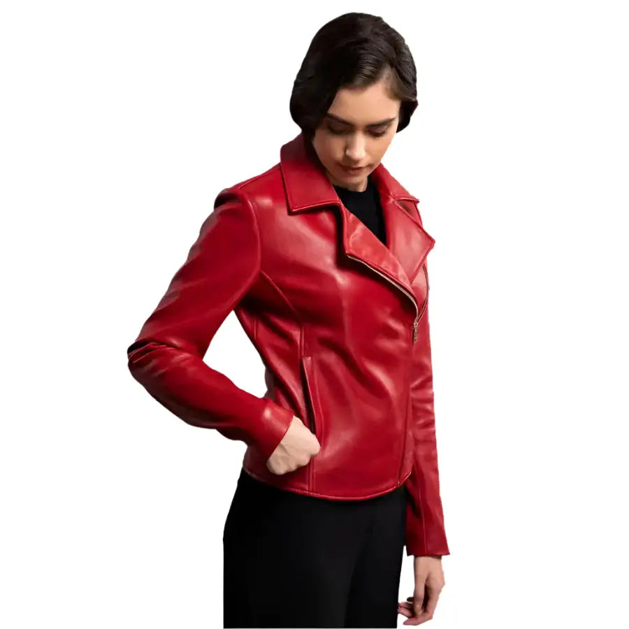 Women's Glamorous Red Leather Jacket-1