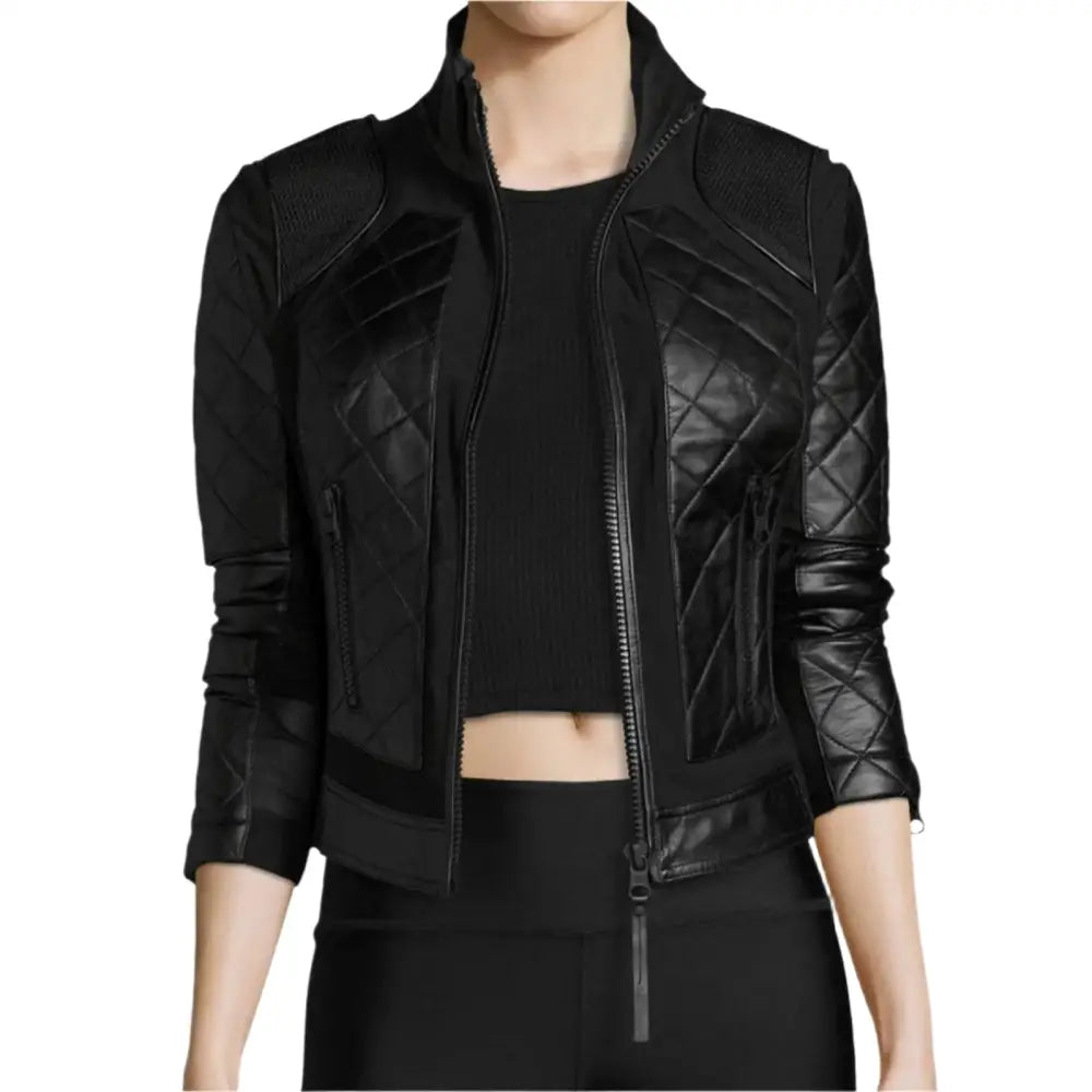Women's PU Leather Bomber Jacket-0